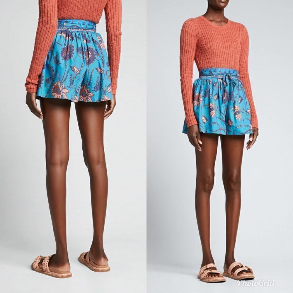 Revolve Ulla Johnson Rowan Botanical Floral Print Cotton Shorts (no belt)